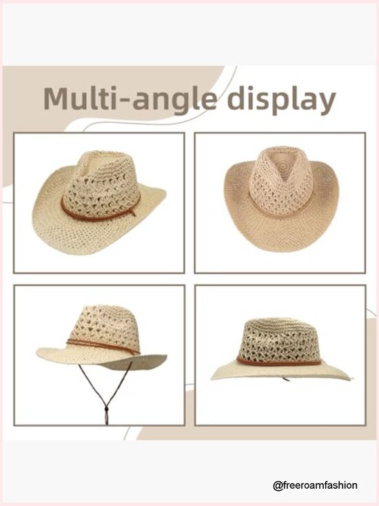 Women Straw Cowboy Hat Wide Brim Sun Beach Cowgirl Summer Western Travel